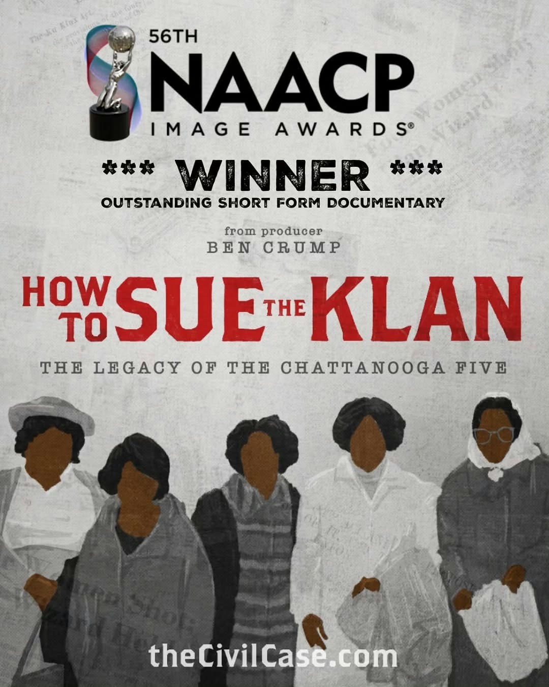 From a bold story that demanded its due recognition to winning an illustrious NAACP Image Award, this achievement marks an extraordinary milestone. "How to Sue the Klan" has not only illuminated a vital piece of history but also celebrated the incredible courage of the Chattanooga Five: Fannie Mae Crumsey, Opal Jackson, Viola Ellison, Lela Mae Evans, and Katherine Johnson. Their defiance against the KKK stands as a testament to the power of ordinary people to confront and overcome great adversity. With gratitude to the NAACP, the voters, our audiences, and the outstanding crew, this award symbolizes the triumph of justice and resilience. This recognition is a powerful reminder that, together, we possess the strength to challenge injustice and inspire future generations. Discover more about this compelling narrative and share in our victory by visiting TheCivilCase.com. #NAACPImageAwards #HowToSueTheKlan #ChattanoogaFive #CivilRights #Justice #HistoryMade #CommunityStrength #Inspiration #FilmAchievement #AwardWinningFilm