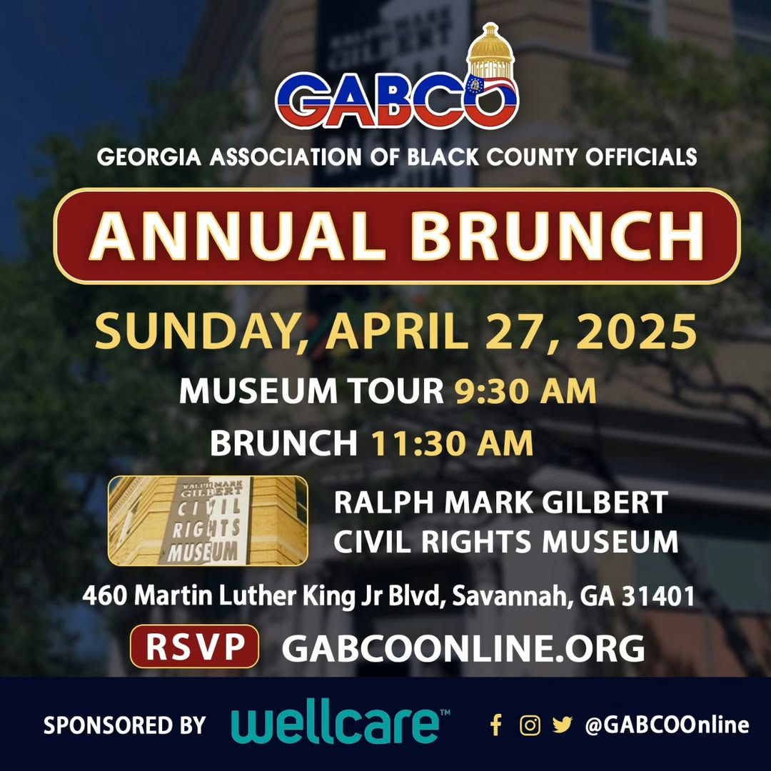 Mark your calendars for an unforgettable event on Sunday, April 27, 2025! Join the Georgia Association of Black County Officials for their highly anticipated Annual Brunch, set against the inspiring backdrop of the Ralph Mark Gilbert Civil Rights Museum. Start the day with an enlightening tour of the museum at 9:30 AM, immersing yourself in the rich tapestry of civil rights history. Following this, enjoy a delectable brunch at 11:30 AM, where community leaders will come together to celebrate accomplishments and foster connections. This event promises to be a meaningful gathering that honors legacy while building towards the future. Ensure your spot at this momentous occasion by RSVPing at GABCOonline.org. Proudly sponsored by @wellcaremedicare. #GABCOBrunch #CivilRightsLegacy #GeorgiaLeaders #CommunityEvent #CelebrateBlackExcellence #WellcareMedicare #RalphMarkGilbertMuseum #LeadershipNetworking