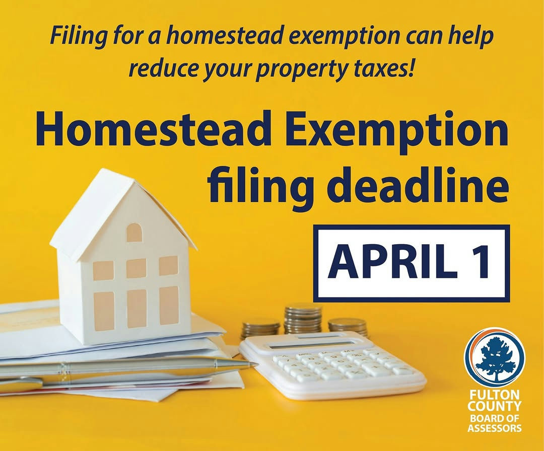 Attention Fulton County homeowners: seize the opportunity to save on your property taxes by applying for a homestead exemption before the April 1 deadline. This exemption could make a significant difference in your tax bill, provided you meet the eligibility criteria. Whether you choose to apply online, by mail, or in person at a Fulton County Tax Assessor’s office, now is the time to act. Don’t overlook this chance to reduce your financial burden and keep more money in your pocket. Visit www.fultonassessor.org/exemptions to learn more and submit your application today. Take control of your property taxes and secure your savings! #FultonInfo #HomesteadExemption #TaxSavings #HomeownerBenefits #PropertyTaxRelief #FultonCounty #ApplyNow #TaxAssistance #AprilDeadline